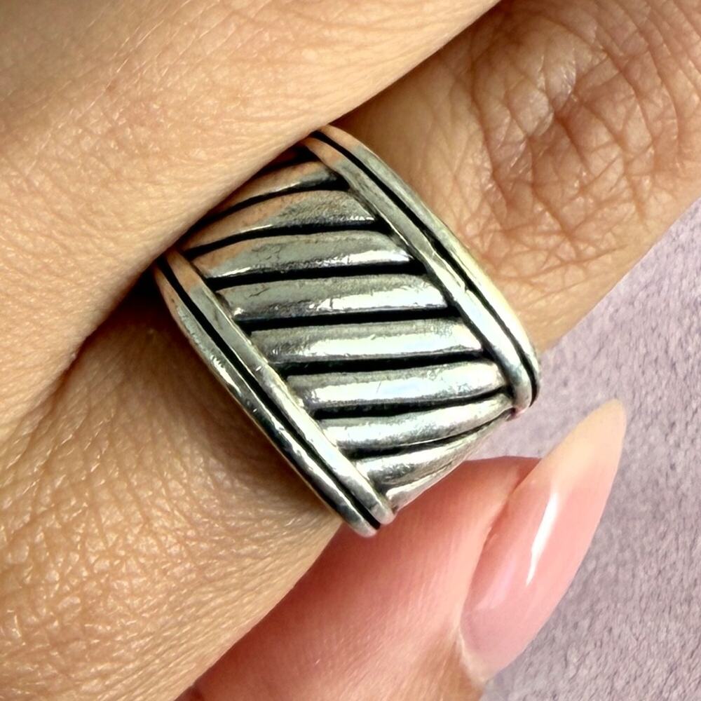 sterling silver chunky cable squared signet ring size 6.5